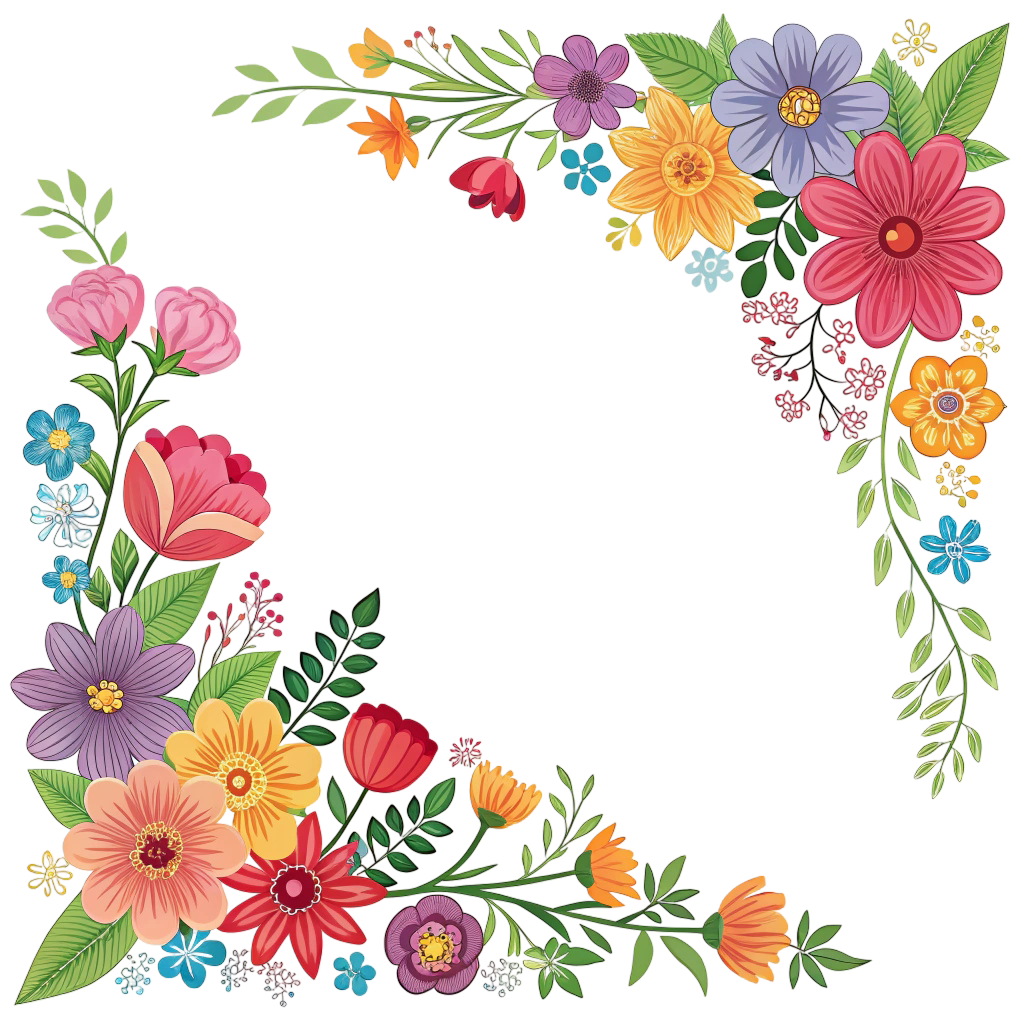 Colourful Flowers Corners Frame PNG Transparent Image For Free Download | PNG Perfect