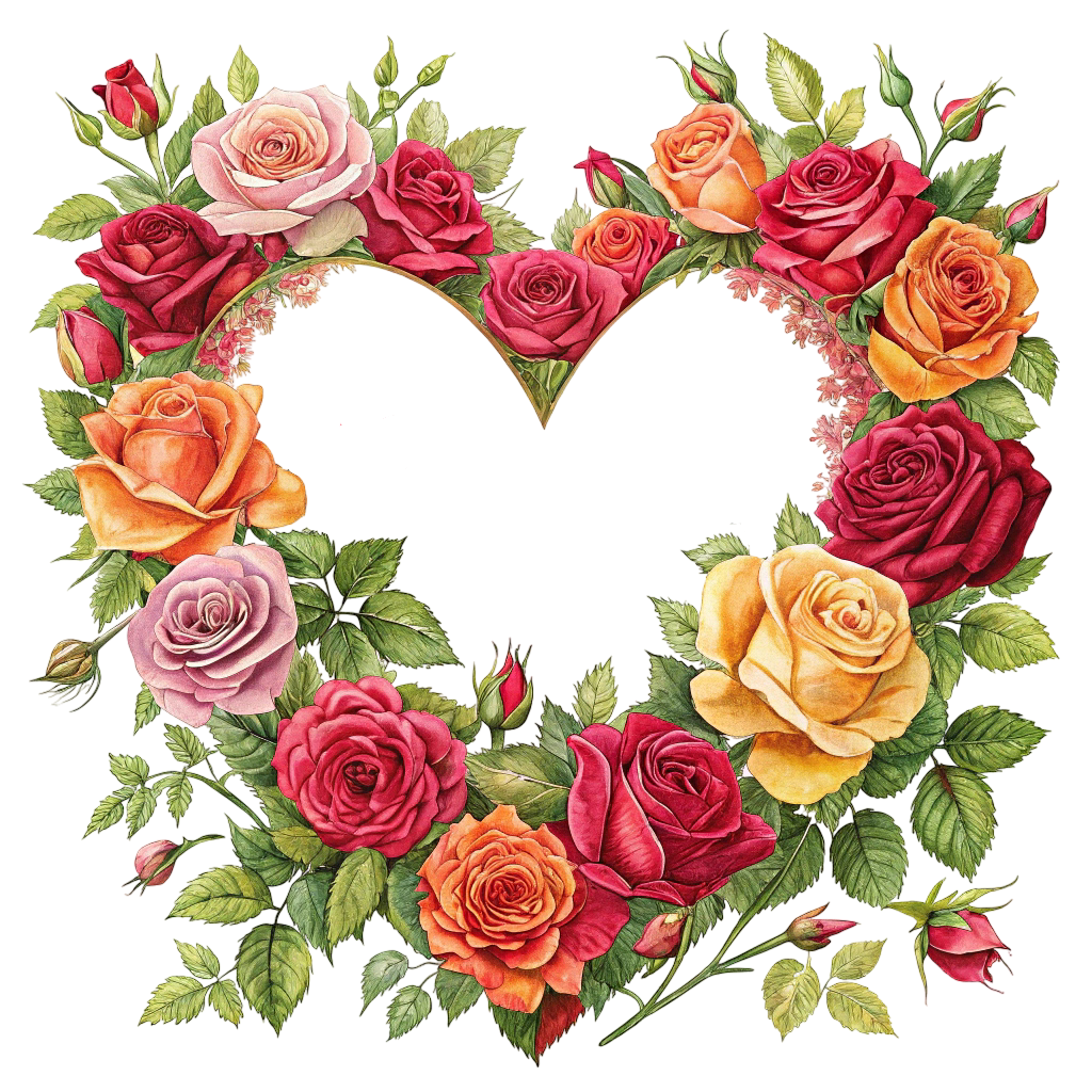Colourful Roses Heart Frame PNG Transparent Image Free Download | PNG Perfect Transparent Image Free Download | PNG Perfect