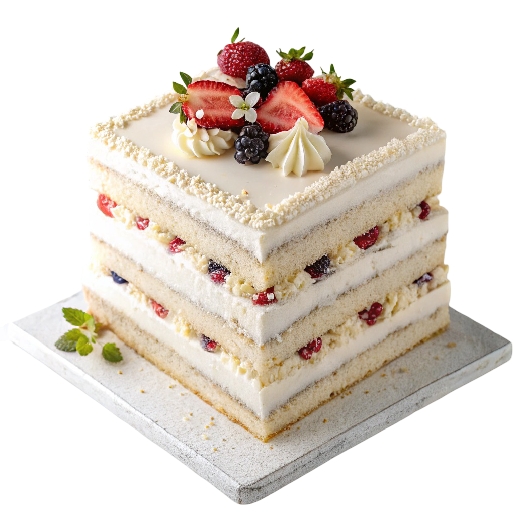Three Layer Vanilla & Strawberry Square Birthday Cake PNG Transparent Image Free Download | PNG Perfect